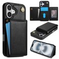 thumbnail image 1 of Allytechgroup Case for iPhone 16 for Girls Women, With Card Holder Detachable Shoulder Strap Premium PU Leather Design Stand Shockproof Protective Phone Case for iPhone 16, Black, 1 of 6
