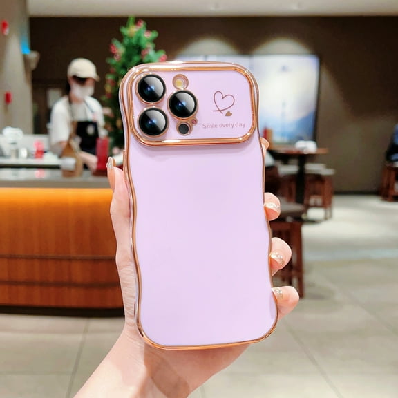 Allytechgroup Case for iPhone 16 Plus, [Camera Lens Protector] Lightweight Curly Wave Frame Plating Frame Rugged Non-Slip Shockproof Protective Back Cover Bumper for iPhone 16 Plus, Purple