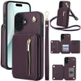 thumbnail image 1 of Allytechgroup Case for iPhone 16 Plus with Credit Card Slot, Built-in Shoulder Strap Stand PU Leather Wallet RFID Blocking Phone Case Shockproof Protective for iPhone 16 Plus, Purple, 1 of 8