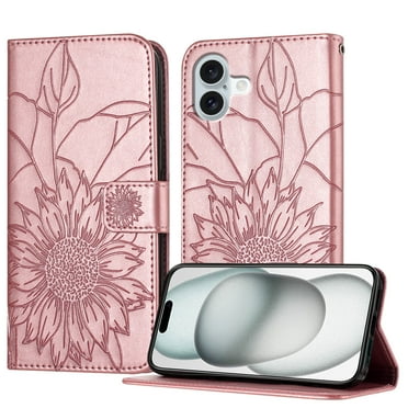 Allytechgroup Case for iPhone 16 Plus with Credit Card Slot, PU Leather RFID Blocking Flip Wallet Phone Case Stand Shockproof Protective Back Cover for iPhone 16 Plus, Rosegold