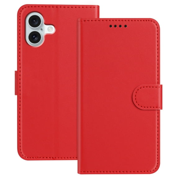 Allytechgroup Case for iPhone 16 Plus with Credit Card Slot, Slim Luxury PU Rugged Non-Slip Grip Shockproof Bumper Full Body Protective Cover Men Women Phone Case for iPhone 16 Plus, Red