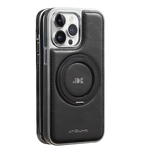 Allytechgroup Case for iPhone 16 Plus with Ring Holder, PU Leather Support Wireless Chagring Shockproof Protective Magnetic Back Cover for iPhone 16 Plus, Black