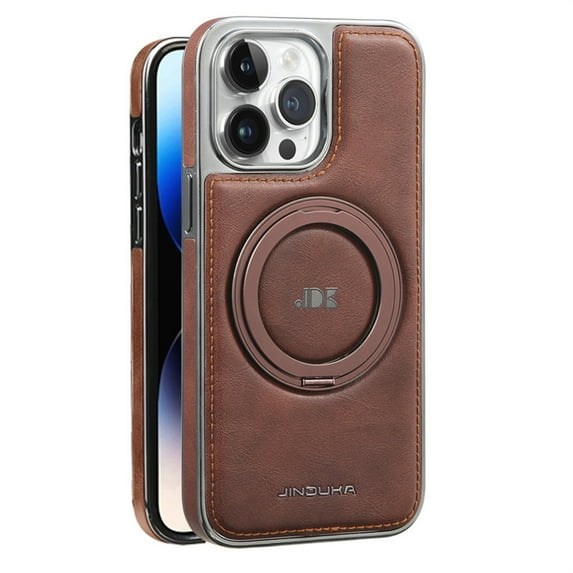 Allytechgroup Case for iPhone 16 Plus with Ring Holder, PU Leather Support Wireless Chagring Shockproof Protective Magnetic Back Cover for iPhone 16 Plus, Darkbrown