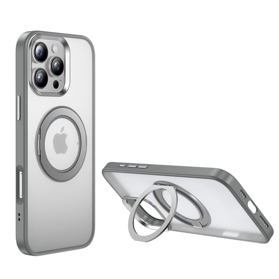Allytechgroup Case for iPhone 16 Pro with Kickstand, Support Wireless Charging Built-in 360° Rotatable Ring Holder Stand Rugged Heavy Duty Durable Cover Case for Women Men, Gray