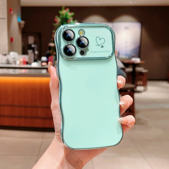 Allytechgroup Case for iPhone 16 Pro Max, [Camera Lens Protector] Lightweight Curly Wave Frame Plating Frame Rugged Non-Slip Shockproof Protective Back Cover Bumper for iPhone 16 Pro Max, Green