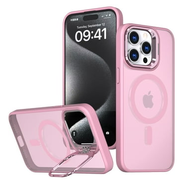Allytechgroup Case for iPhone 16 Pro Max Case, with Camera Lens Kickstand [Compatible with Magsafe] Magnetic Stand Shockproof Soft TPU Back Protective Military Grade Drop Protection Phone Cover, Pink