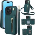 thumbnail image 1 of Allytechgroup Case for iPhone 16 Pro Max with Credit Card Slot, Built-in Shoulder Strap Stand PU Leather Wallet RFID Blocking Phone Case Shockproof Protective for iPhone 16 Pro Max, Green, 1 of 8