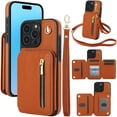thumbnail image 1 of Allytechgroup Case for iPhone 16 Pro Max with Credit Card Slot, Built-in Shoulder Strap Stand PU Leather Wallet RFID Blocking Phone Case Shockproof Protective for iPhone 16 Pro Max, Brown, 1 of 8