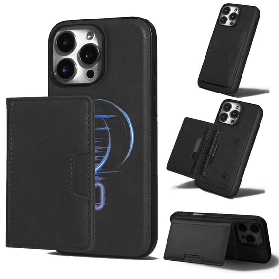 Allytechgroup Case for iPhone 16 Pro Max with Detachable Cards Holder, RFID Blocking 2 In 1 Wallet Case with Stand Support Wireless Charging Shockproof Magnetic Back Cover for Women Men, Black