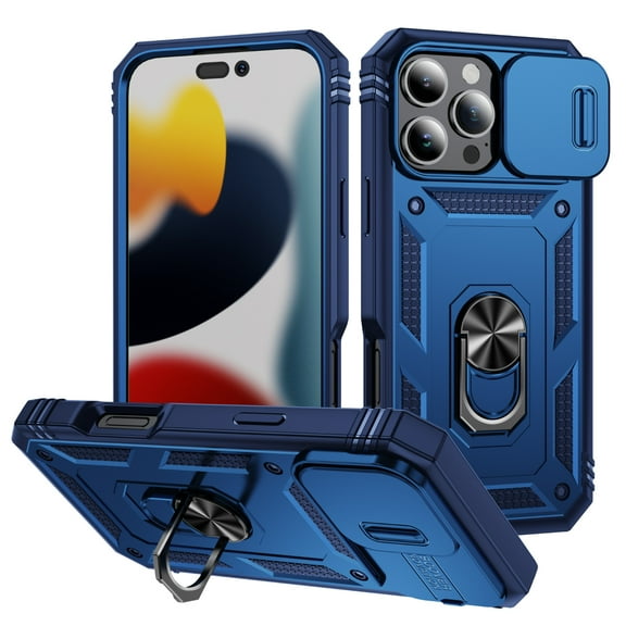 Allytechgroup Case For iPhone 16 Pro Max with Slide Camera Cover, 360° Rotated Kickstand Support Car Magnetic Bracket Military Grade Shockproof Protective Cover For iPhone 16 Pro Max, Blue