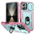 thumbnail image 1 of Allytechgroup Case For iPhone 16 with Slide Camera Cover, [Include 1x Screen Protector] 360° Rotated Kickstand Military Grade Shockproof Protective Cover For iPhone 16, Green+Pink, 1 of 9