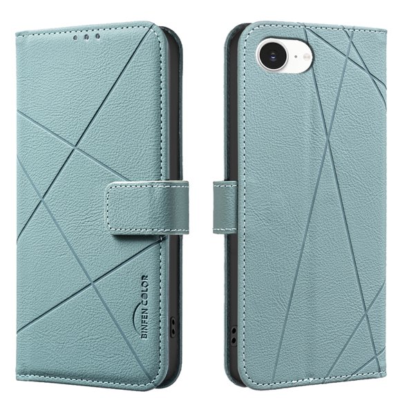 Allytechgroup Case for iPhone 16e with Credit Card Slot, RFID Blocking PU Leather Slim Stand Wallet Flip Case Shockproof Full Body Cover Bumper for iPhone 16e, Green