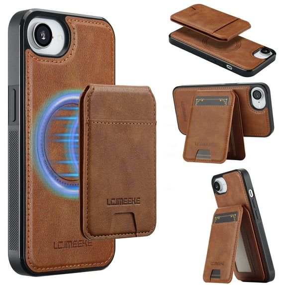 Allytechgroup Case for iPhone 16e, PU Leather 2 In 1 Wallet Stand Case with Detachable Card Holder Support Wireless Charging Shockproof Magnetic Back Cover for iPhone 16e, Brown