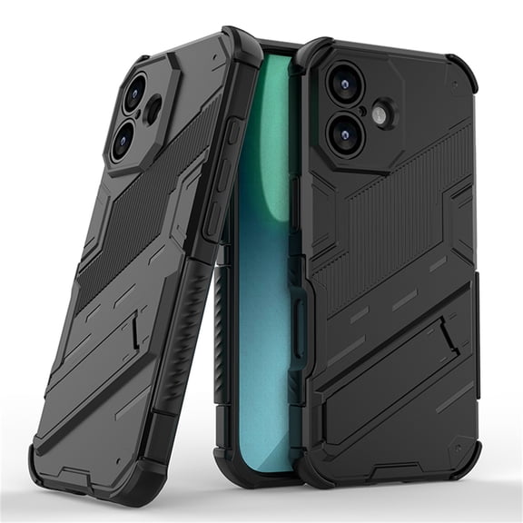 Allytechgroup Case for iPhone 17, Built-in Invisible Kickstand Camera Screen Protection, Slim Lightweight Four Corners Drop Protection Shockproof Rugged PC Back Case for Women Men, Black