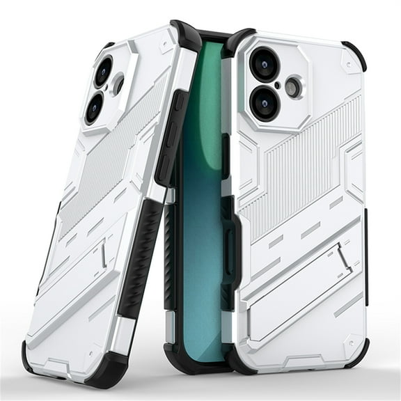 Allytechgroup Case for iPhone 17, Built-in Invisible Kickstand Camera Screen Protection, Slim Lightweight Four Corners Drop Protection Shockproof Rugged PC Back Case for Women Men, Silver