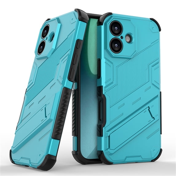 Allytechgroup Case for iPhone 17, Built-in Invisible Kickstand Camera Screen Protection, Slim Lightweight Four Corners Drop Protection Shockproof Rugged PC Back Case for Women Men, Blue