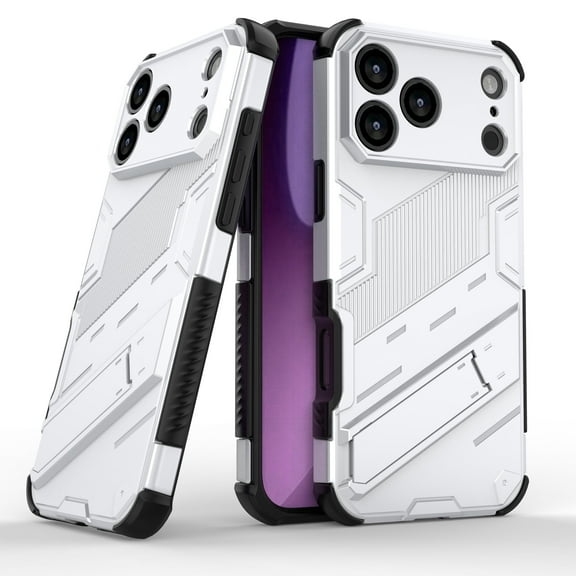 Allytechgroup Case for iPhone 17 Pro, Built-in Invisible Kickstand Camera Screen Protection, Slim Lightweight Four Corners Drop Protection Shockproof Rugged PC Back Case for Women Men, Silver