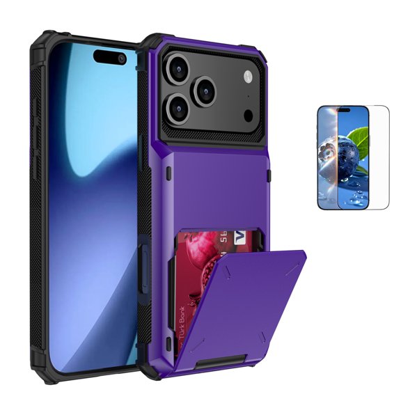 Allytechgroup Case for iPhone 17 Pro with Card Holder, Slim Lightweight Hard PC Rugged Non-Slip Anti-Fingerprint Shockproof Protective Back Cover Bumper for iPhone 17 Pro, Purple