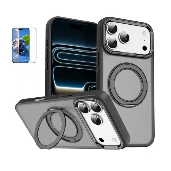 Allytechgroup Case for iPhone 17 Pro with Kickstand, Support Wireless Charging Built-in Screen Protector Slim Lightweight Hard PC Rugged Non-Slip Anti-Fingerprint Shockproof Bumper