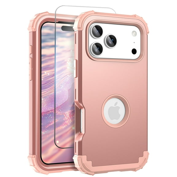 Allytechgroup Case for iPhone 17 Pro Max with 1 Pack Screen Protector, Slim Lightweight Soft TPU + Rugged PC Triple-Layers Four Corners Protection Shockproof Case for iPhone 17 Pro Max, Rosegold