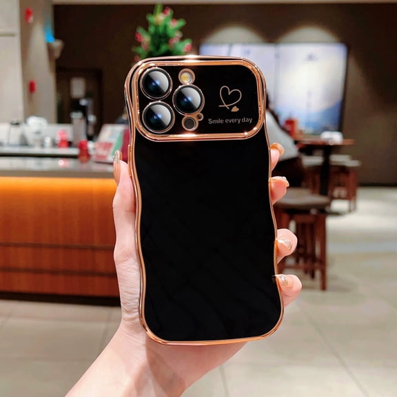 Allytechgroup Case for iPhone 17 Pro Max, [Camera Lens Protector] Lightweight Curly Wave Frame Plating Frame Rugged Non-Slip Shockproof Protective Back Cover Bumper for iPhone 17 Pro Max, Black