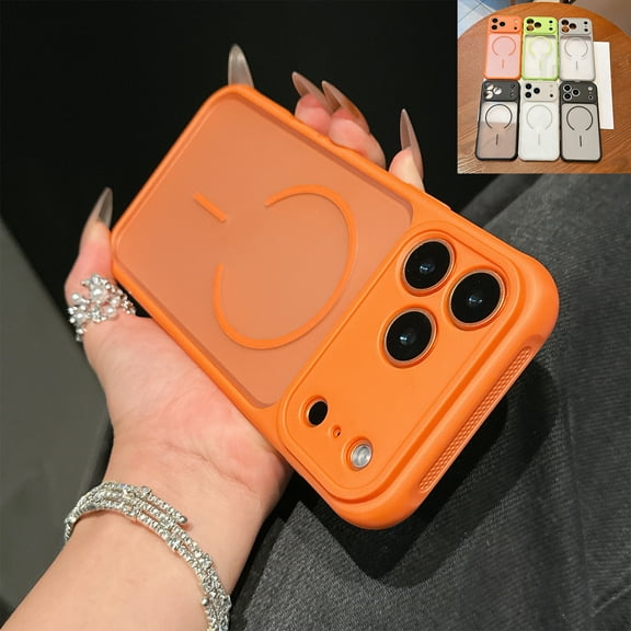 Allytechgroup Case for iPhone 17 Pro Max,[Compatible with MagSafe] Magnetic Wireless Charging Shell Translucent Frosted Clear Lightweigt Shockproof Hard Bumper Soft TPU Shockproof Back Cover, Orange