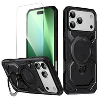 Allytechgroup Case for iPhone 17 Pro Max with Ring Holder, Built-in Screen Protection & Kickstand Compatible with Magsafe Shockproof Magnrtic Back Cover for iPhone 17 Pro Max, Black