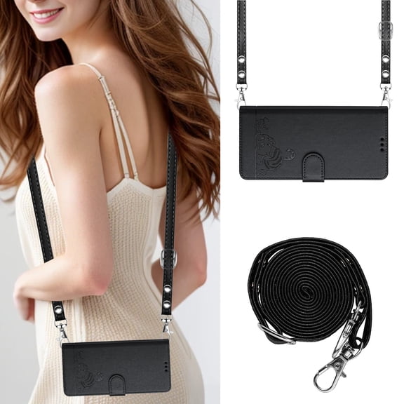 Allytechgroup Case for iPhone 17 Pro, RFID Blocking PU Leather Wallet Flip Case with Cards Holder Crossbody Shoulder Strap Shockproof Multi-functional Phone Case for iPhone 17 Pro, Black