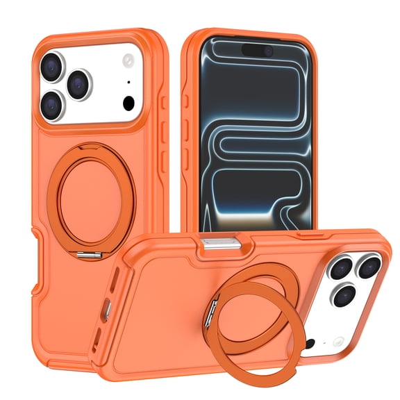 Allytechgroup Case for iPhone 17 with Ring Holder Kickstand, Hard PC Lightweight Rugged Non-Slip Anti-Fingerprint Shockproof Protective Back Cover Bumper for iPhone 17, Orange