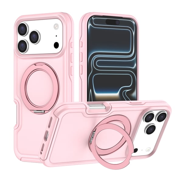 Allytechgroup Case for iPhone 17 with Ring Holder Kickstand, Hard PC Lightweight Rugged Non-Slip Anti-Fingerprint Shockproof Protective Back Cover Bumper for iPhone 17, Cherrypink