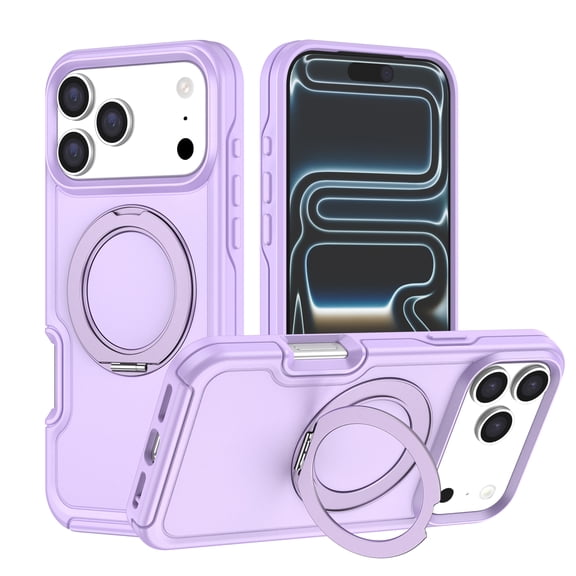 Allytechgroup Case for iPhone 17 with Ring Holder Kickstand, Hard PC Lightweight Rugged Non-Slip Anti-Fingerprint Shockproof Protective Back Cover Bumper for iPhone 17, Lightpurple