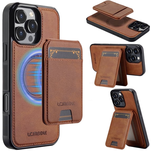 Allytechgroup Magnetic Kickstand Card Holder Wireless Charging Support Shockproof Leather Wallet Stand Cell Phone Case with Protective Case Cover for Apple iPhone 7 / 8 / SE 2022 & 2020, Brown
