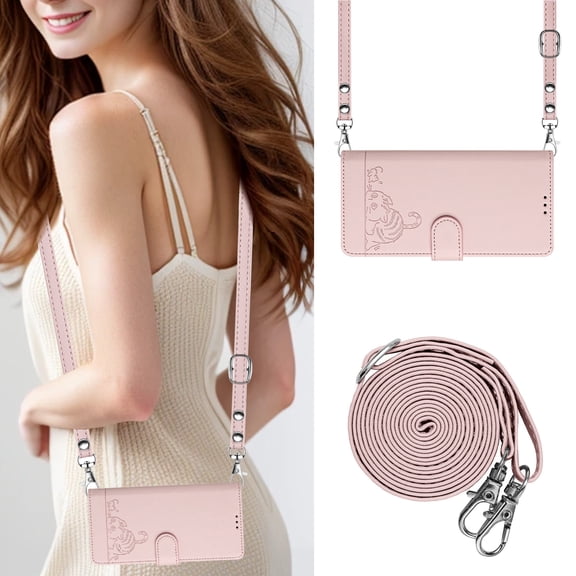 Allytechgroup Case for iPhone 8 Plus/7 Plus, RFID Blocking PU Leather Wallet Flip Case with Cards Holder Crossbody Shoulder Strap Shockproof Multi-functional Phone Case for iPhone 8 Plus/7 Plus, Pink