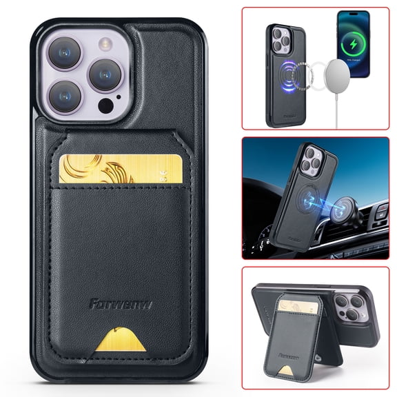 Allytechgroup Case for iPhone XS/X with Detachable Cards Holder, RFID Blocking 2 In 1 Wallet Case with Kickstand Shockproof Back Cover Shell for iPhone XS/X, Black