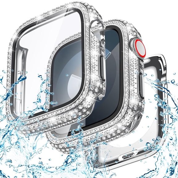 Allytechgroup Case for iWatch Series 9/8/7 41mm with Screen Protection, Bling Sparkly Diamond Rhinestones Compatible with MagSafe Shockproof Full Body Cover for Women Girls, Silver