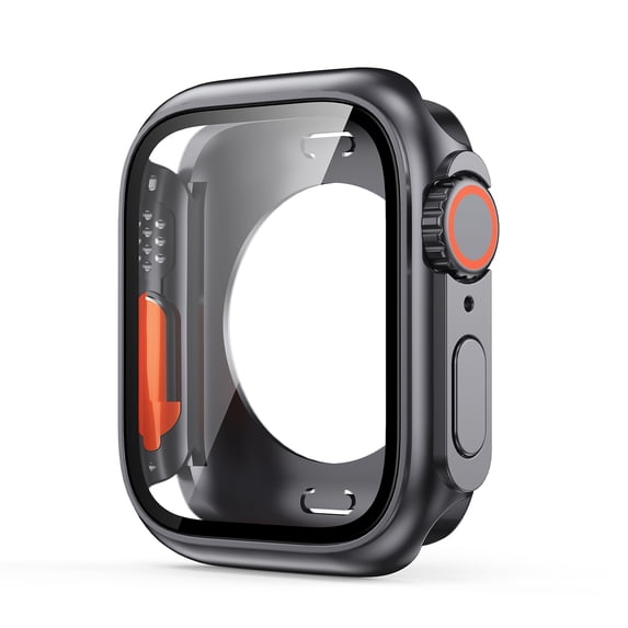 Allytechgroup Case for iWatch Series 9/8/7 45mm, Build-in Tempered Glass Screen Protector Rugged Support Wireless Charging Shockproof Dustproof Full Body Protective Case for Women Men, Originalblack