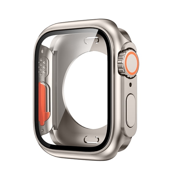 Allytechgroup Case for iWatch Series 9/8/7 45mm, Build-in Tempered Glass Screen Protector Rugged Support Wireless Charging Shockproof Dustproof Full Body Protective Case for Women Men, Titaniumgold
