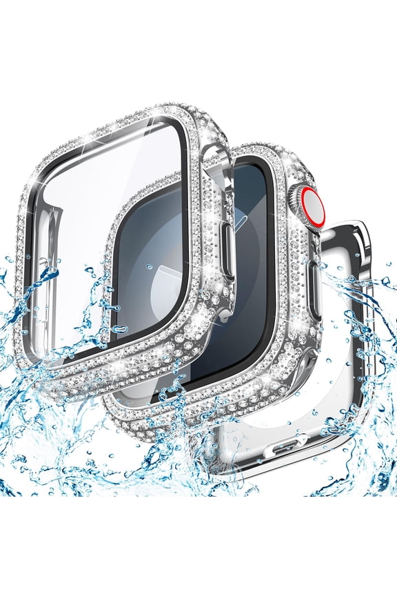 Case for iWatch Ultra 3/2/1 49mm with Screen Protection, Bling Sparkly Diamond Rhinestones Compatible with MagSafe Shockproof Full Body Cover for Women Girls, Silver