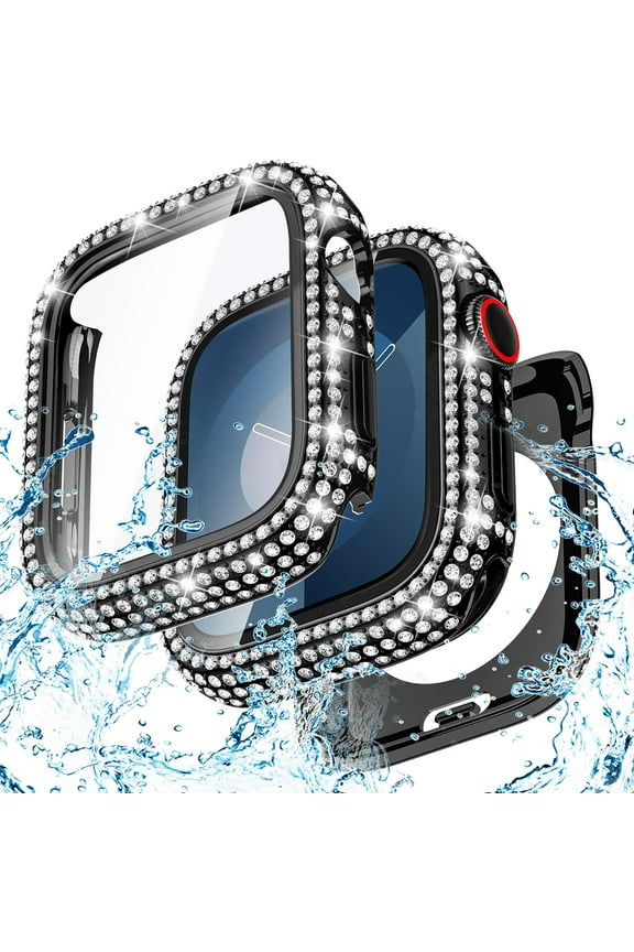 Case for iWatch Ultra 3/2/1 49mm with Screen Protection, Bling Sparkly Diamond Rhinestones Compatible with MagSafe Shockproof Full Body Cover for Women Girls, Black