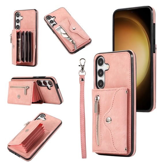 Allytechgroup Cell Phone Bag Case for Galaxy Note 20, Crossbody Strap Lanyard Cards Holder Shockproof Zipper Pocket Wallet Case Cover for Samsung Galaxy Note 20, Rosegold