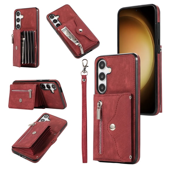 Allytechgroup Cell Phone Bag Case for Galaxy Note 20, Crossbody Strap Lanyard Cards Holder Shockproof Zipper Pocket Wallet Case Cover for Samsung Galaxy Note 20, Red