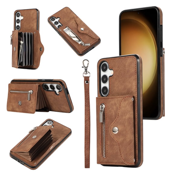 Allytechgroup Cell Phone Bag Case for Galaxy Note 20, Crossbody Strap Lanyard Cards Holder Shockproof Zipper Pocket Wallet Case Cover for Samsung Galaxy Note 20, Brown