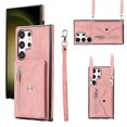 thumbnail image 1 of Allytechgroup Cell Phone Bag Case for Galaxy S22 Ultra, Crossbody Strap Lanyard Cards Holder Shockproof Zipper Pocket Wallet Case Cover for Samsung Galaxy S22 Ultra, Rosegold, 1 of 10