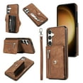 thumbnail image 1 of Allytechgroup Cell Phone Bag Case for Galaxy S24 Plus, Crossbody Strap Lanyard Cards Holder Shockproof Zipper Pocket Wallet Case Cover for Samsung Galaxy S24 Plus, Brown, 1 of 10