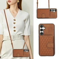 Allytechgroup Cell Phone Bag Case for Galaxy S24 Plus, Premium PU Leather Cards Holder Magnetic Closure Shockproof Back Cover Crossbody Lanyard Wallet Case for Samsung Galaxy S24 Plus, Brown