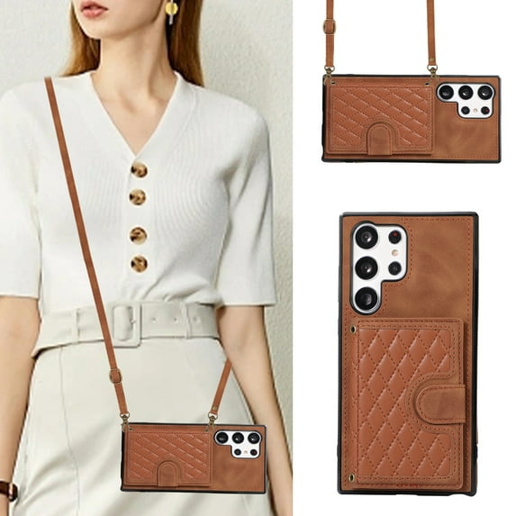 Allytechgroup Cell Phone Bag Case for Galaxy S24 Ultra, Premium PU Leather Cards Holder Magnetic Closure Shockproof Back Cover Crossbody Lanyard Wallet Case for Samsung Galaxy S24 Ultra, Brown