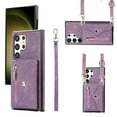 thumbnail image 1 of Allytechgroup Cell Phone Bag Case for Galaxy S25 Ultra, Crossbody Strap Lanyard Cards Holder Shockproof Zipper Pocket Wallet Case Cover for Samsung Galaxy S25 Ultra, Purple, 1 of 10