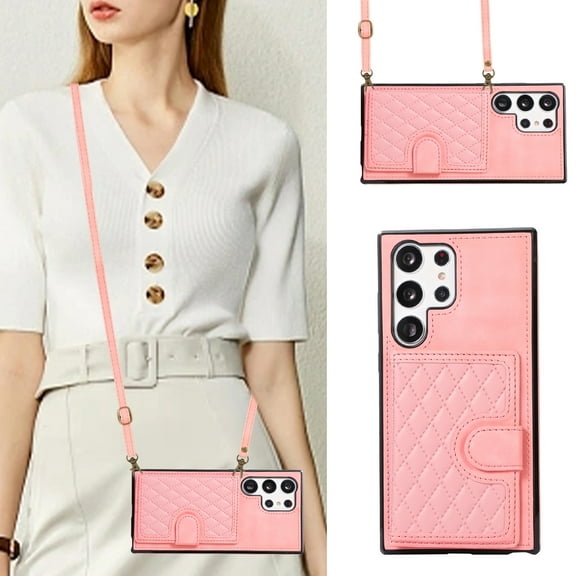 Allytechgroup Cell Phone Bag Case for Galaxy S25 Ultra, Premium PU Leather Cards Holder Magnetic Closure Shockproof Back Cover Crossbody Lanyard Wallet Case for Samsung Galaxy S25 Ultra, Rosegold