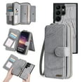 thumbnail image 1 of Allytechgroup Cell Phone Bag Case for Samsung Galaxy S22 Ultra, 2 In 1 Wallet Detachable Back Cover Zipper Pocket Hand Wrist Shockproof Large Space Cards Holder Purse Case for Galaxy S22 Ultra, Gray, 1 of 8