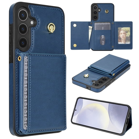 Allytechgroup Chic Case for Samsung Galaxy A16 5G, Samsung A16 5G Case for Girls Women, With Card Holder Detachable Shoulder Strap Premium PU Leather Design Stand Protective Phone Case, Blue